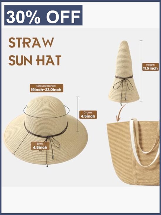 Women UPF 50+ Wide Brim Straw Sun Hat Beach Summer Travel Adjustable Packable main image 6